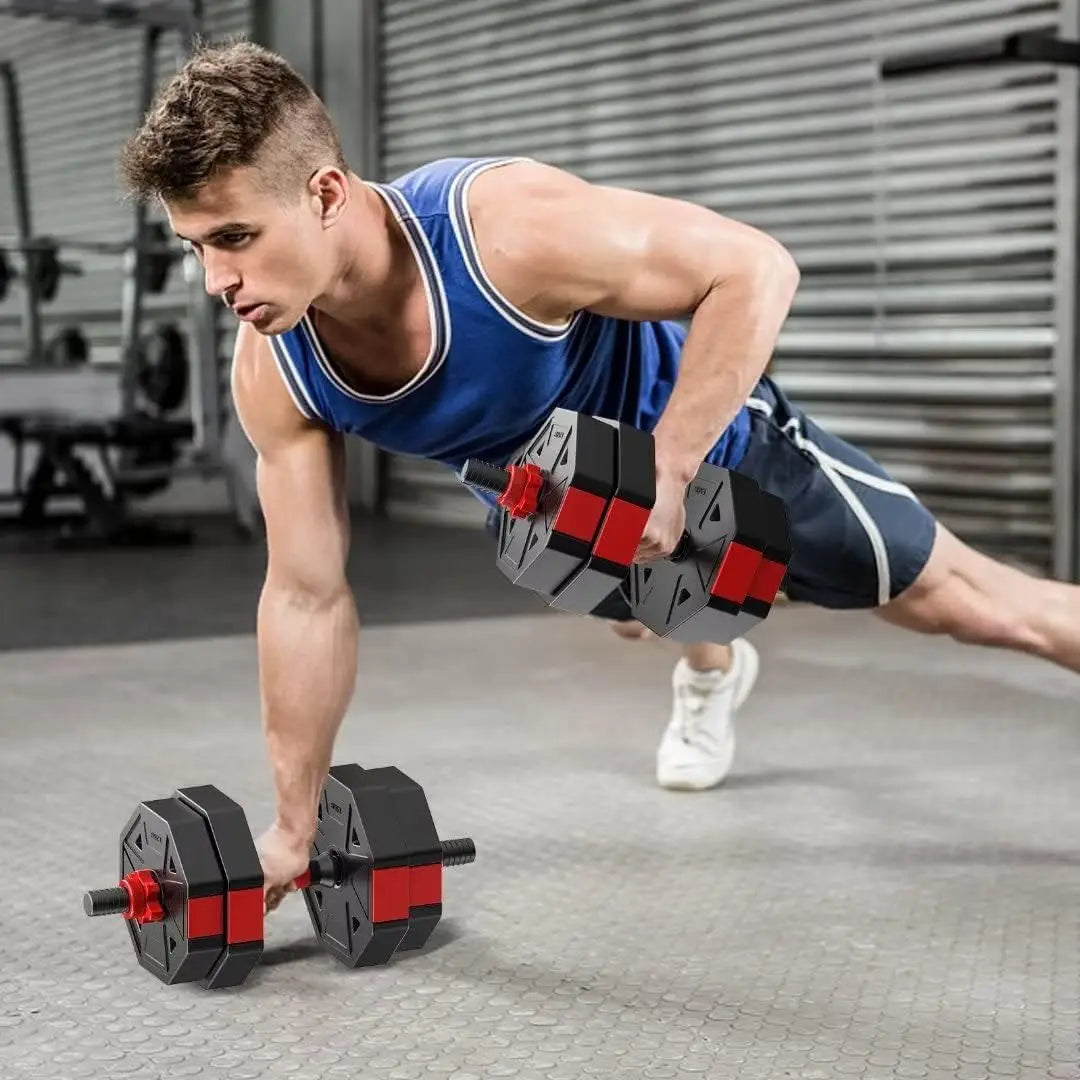 Adjustable Dumbbell to Barbell Fitness Set 44lbs Anti-Slip Grip 3-In-1
