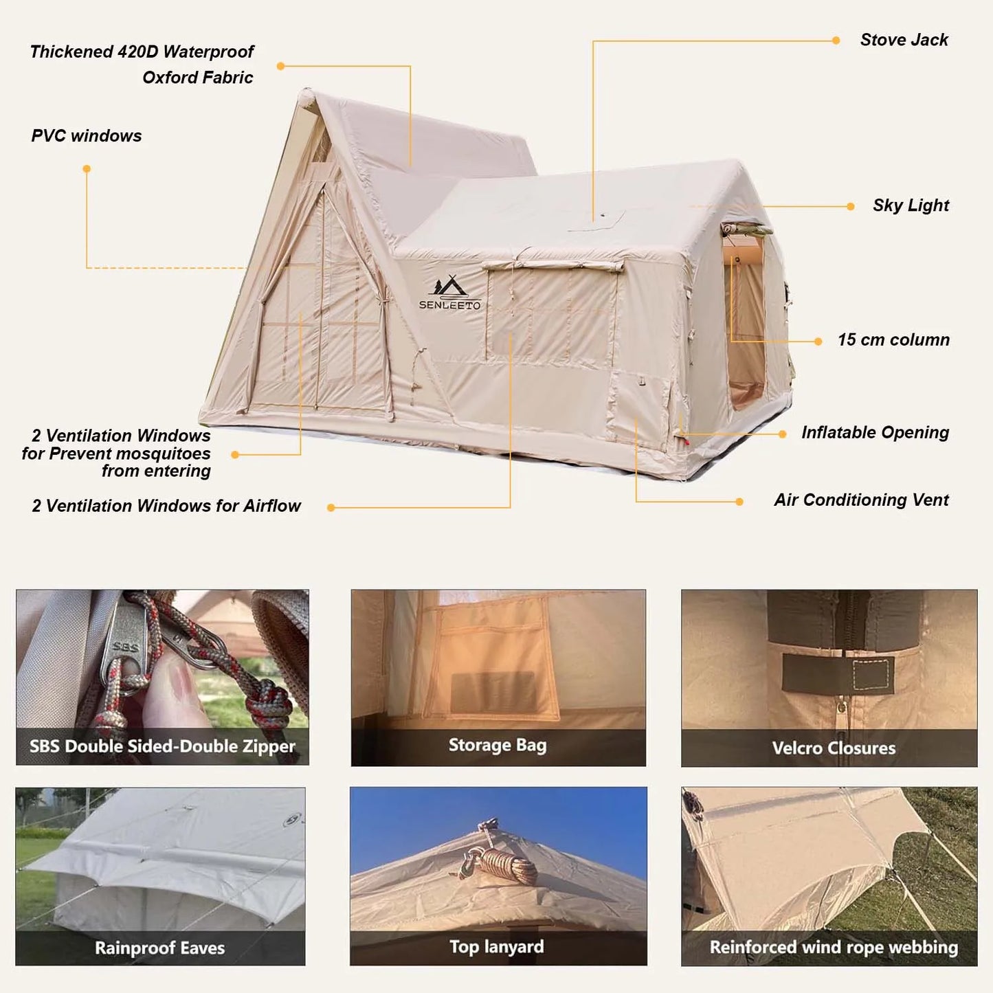 SENLEETO Inflatable Cabin Tent For Camping With Instant Setup