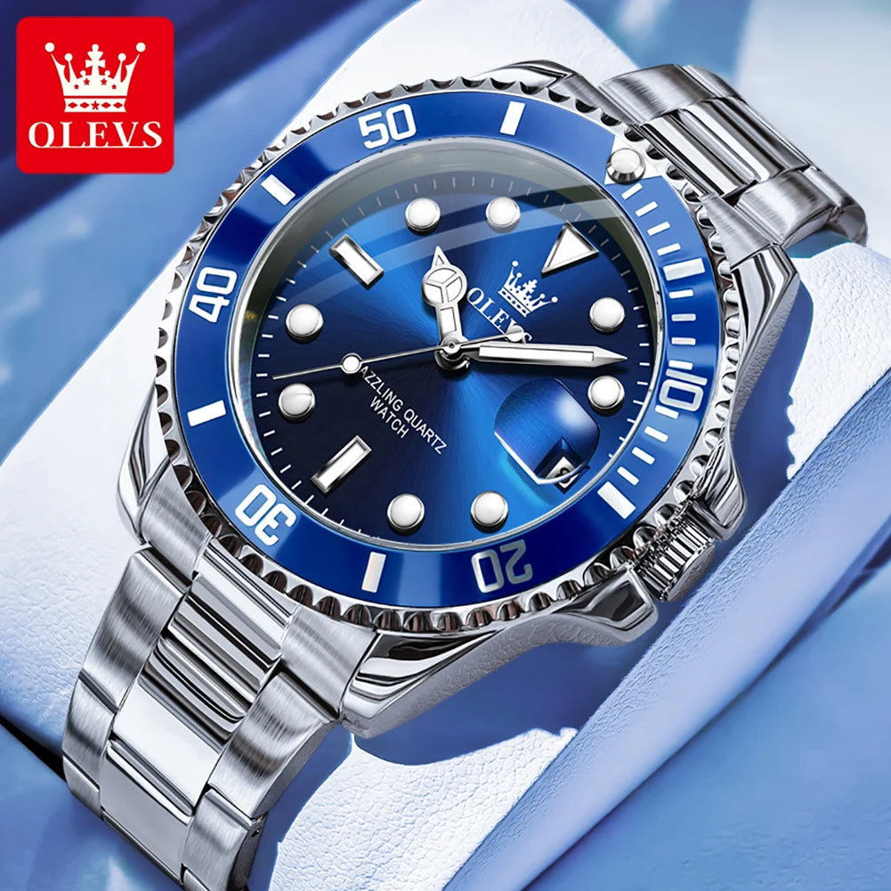 OLEVS 5885 Men's Diving Quartz Watch Stainless Steel
