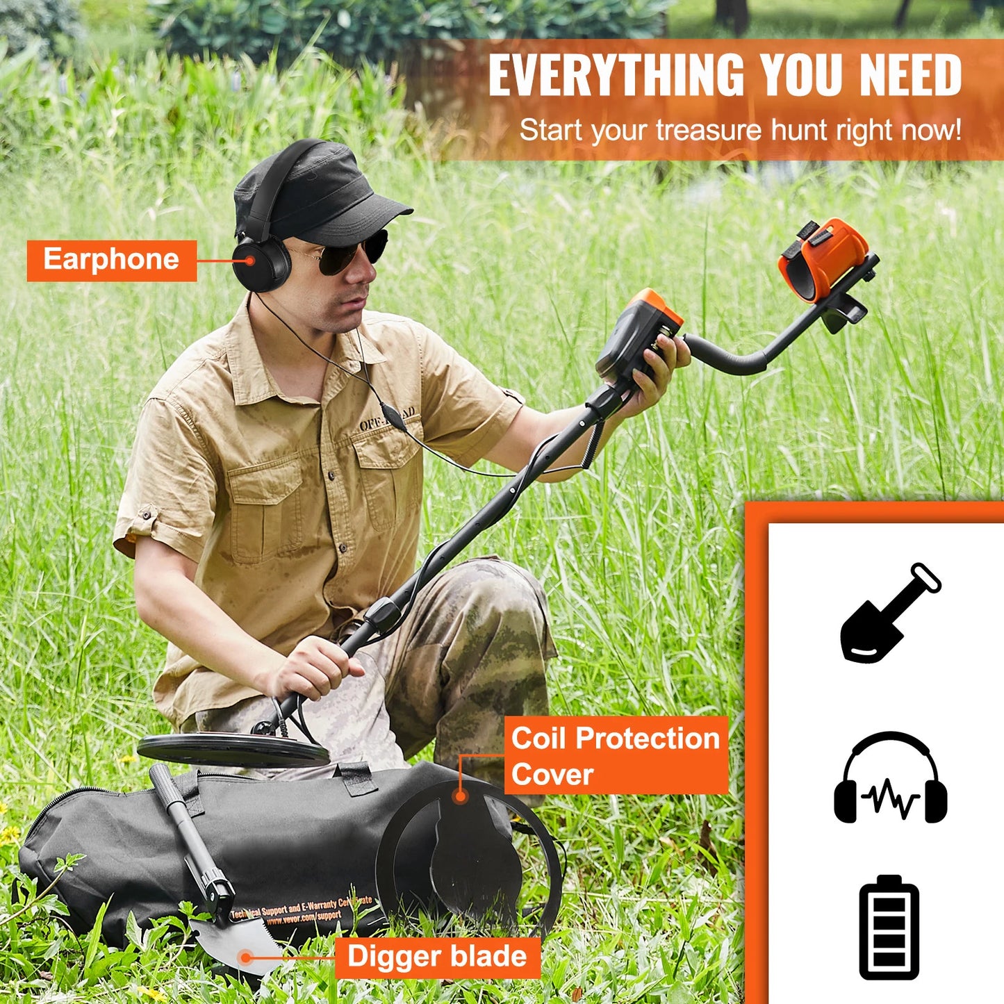 SucceBuy Metal Detector With LCD Display 7 Modes Adjustable Shaft