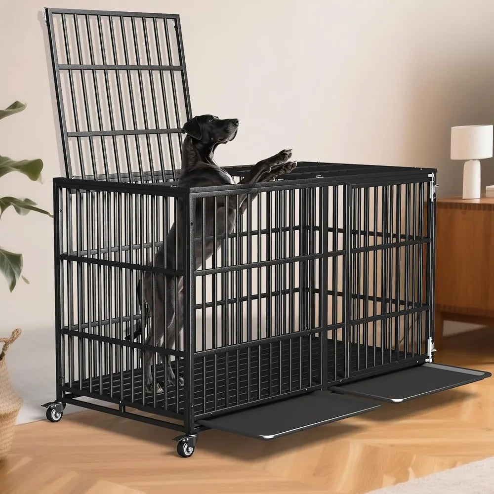 Indestructible Heavy Duty Dog Crate for Giant Breeds with Doors
