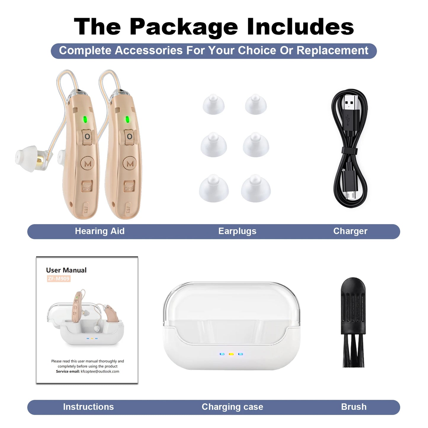 KFCOPTEE Rechargeable Behind The Ear Hearing Aids Volume Control