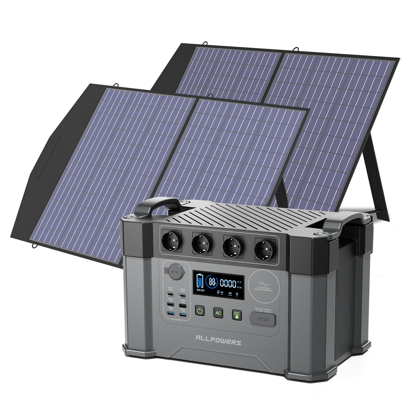 ALLPOWERS S2000 Pro Outdoor Generator 2400W MPPT Portable Power Station with 4X100W Folable Solar Panels for RV Camping, Home