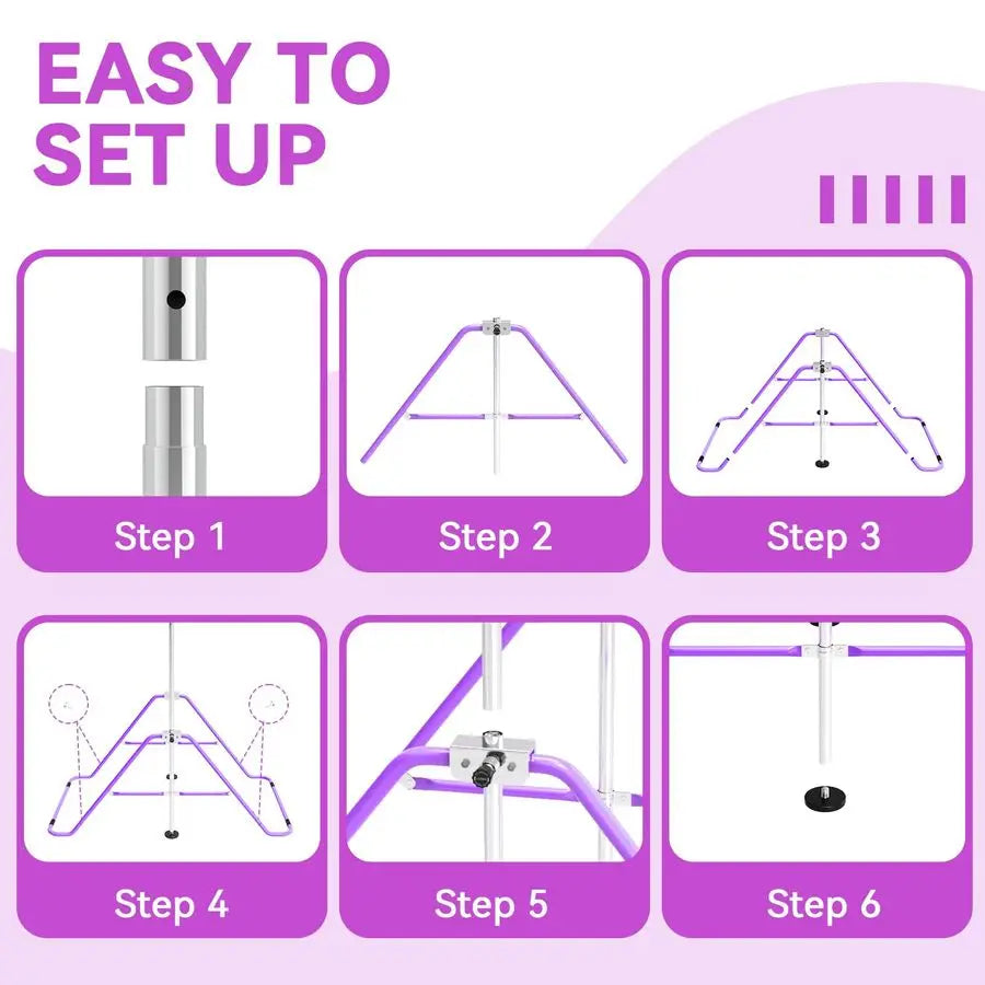 XMSJ Kids Gymnastics Bar Rings Height Adjustable Foldable Home Gym