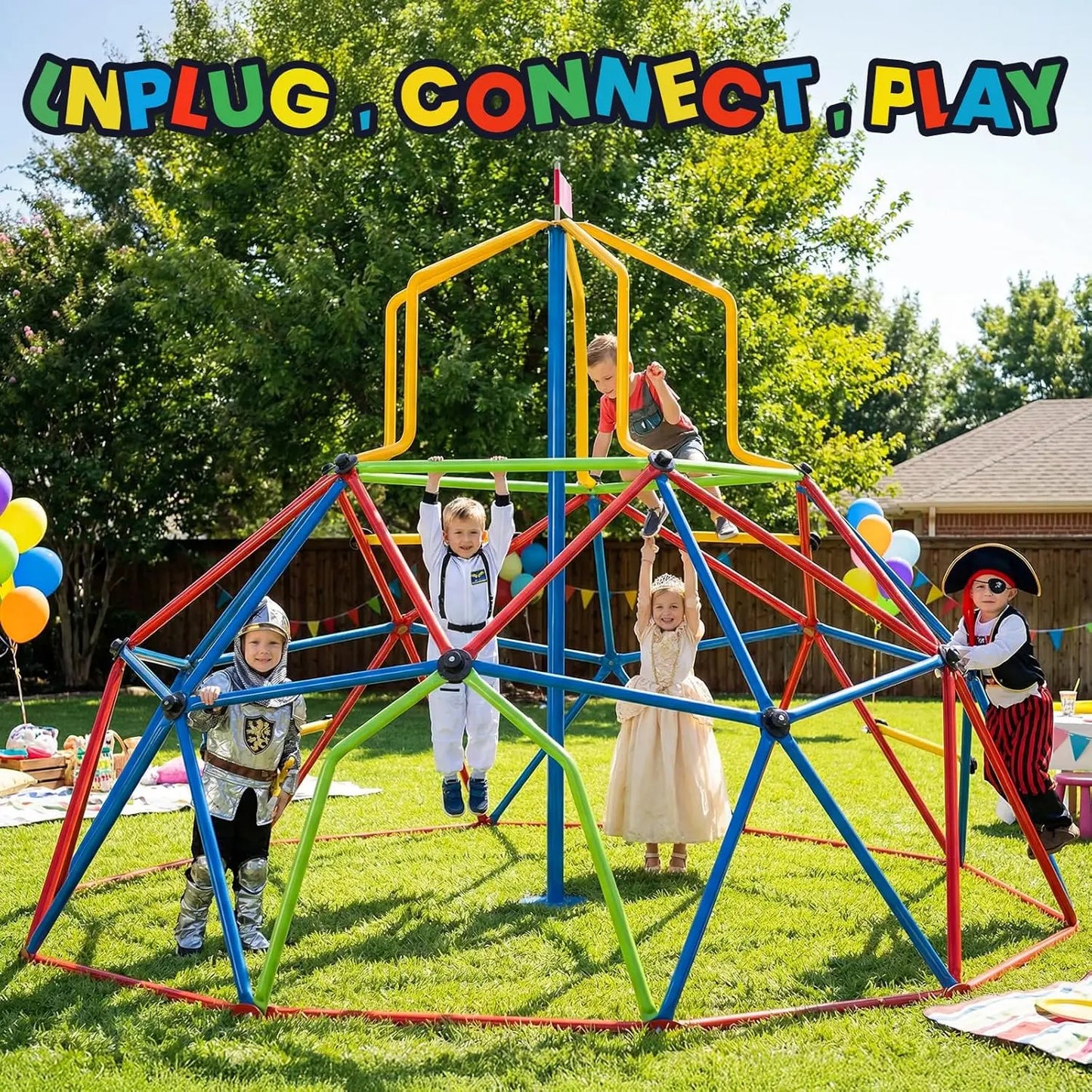 Outdoor Climbing Dome With Tower Geometric Climber For Kids