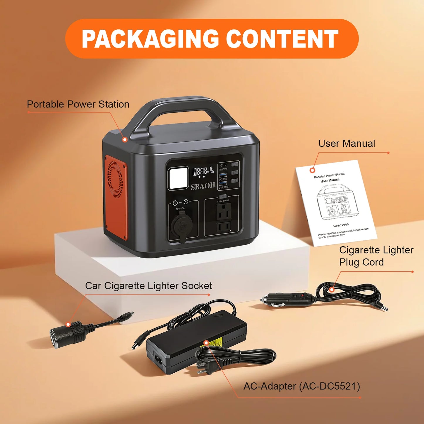600W 538Wh Solar Generator with AC Outlets/100W PD USB-C/QC3.0/Car Charger for Camping & Emergency Power Backup P605