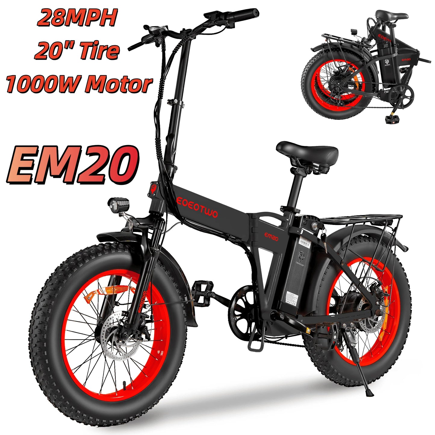 EOEOTWO E01 Electric Fat Tire Bike 34 MPH 1500W Peak Motor