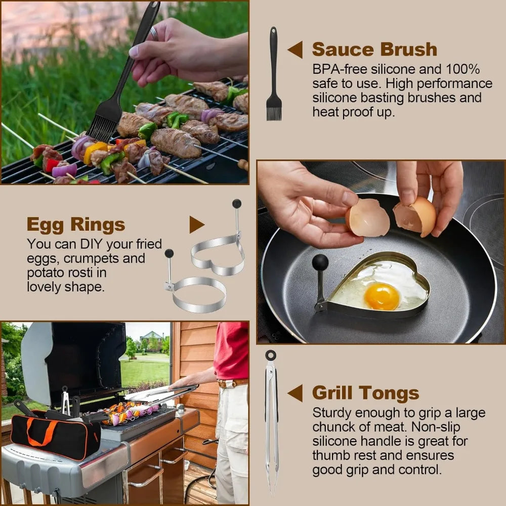 14PCS Griddle Accessories Kit, Flat Top Grill Accessories Set for Blackstone and Camp Chef, Grill Spatula Set with Enlarged Spat