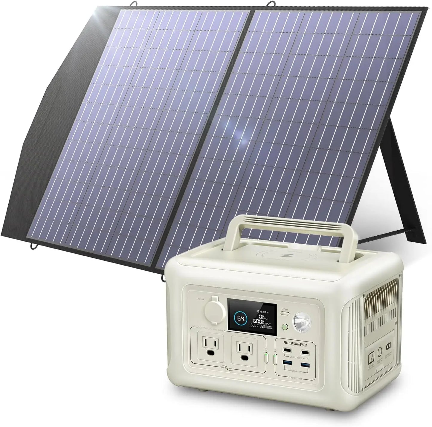 ALLPOWERS R600 299Wh 600w Portable Power Station & 100W Foldable Solar Panel LiFePO4 Backup Solar Generator for Home Camping RVs