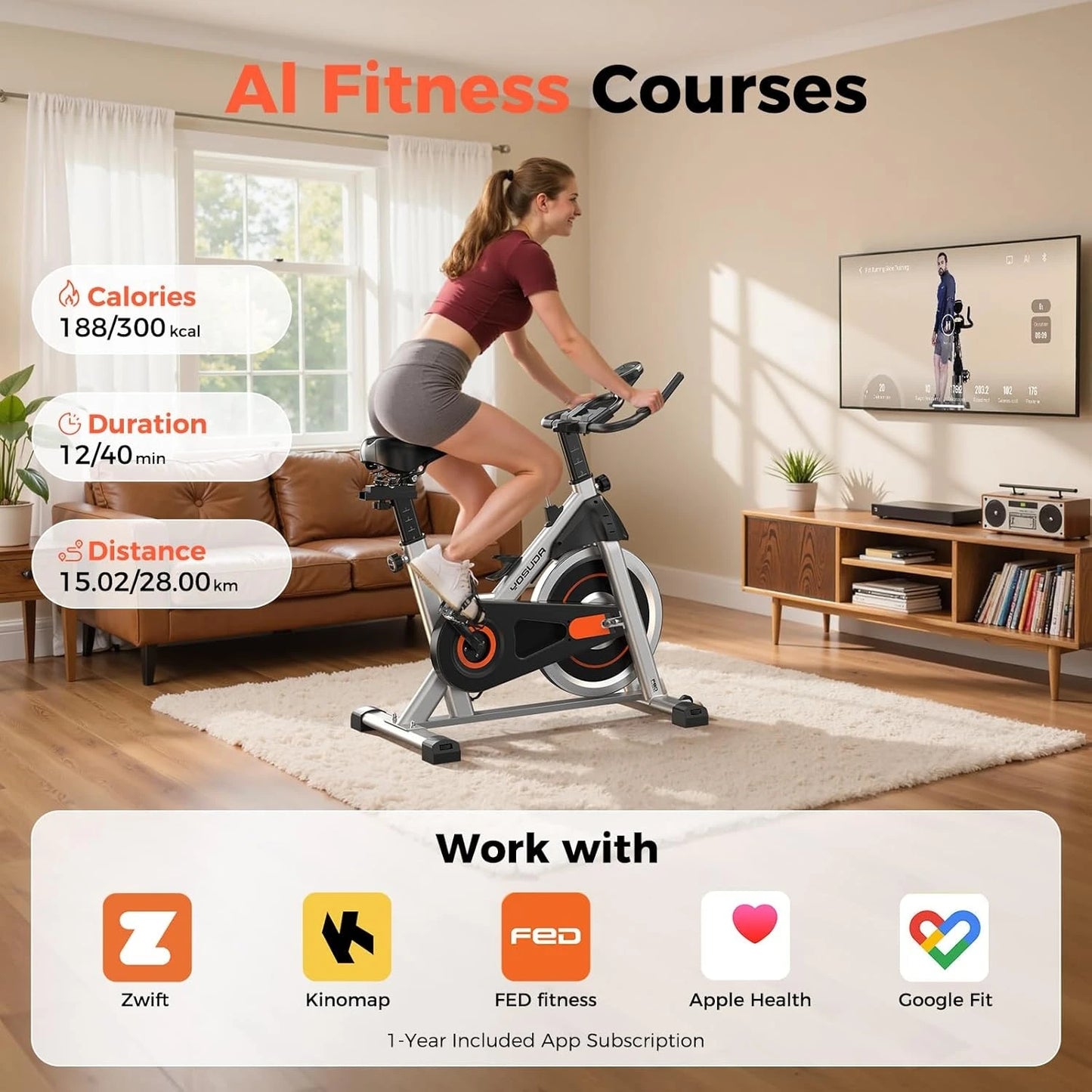 YOSUDA Exercise Bike With Exclusive App 300 Pounds Weight Capacity