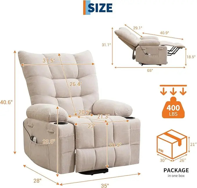 Power Lift Recliner Chair With Electric Massage And Heat