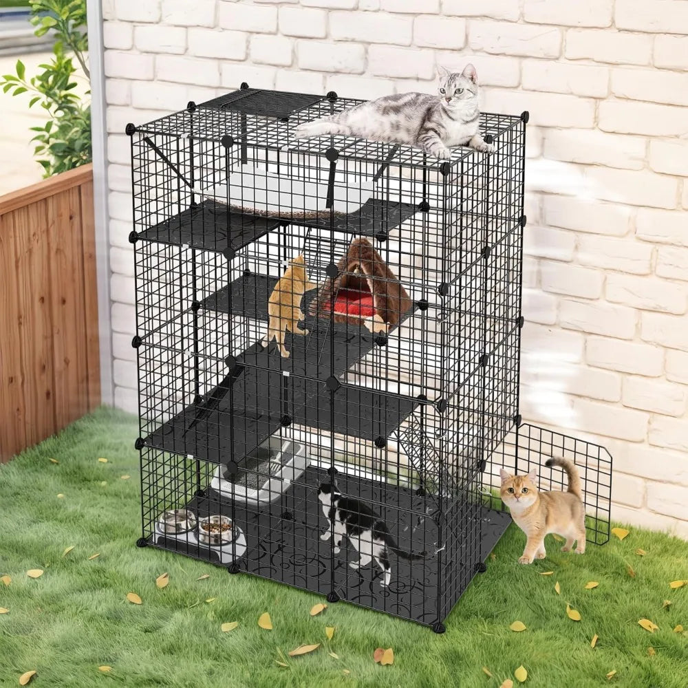 4 Tier Indoor Cat Cage Playpen With Heavy Duty Metal