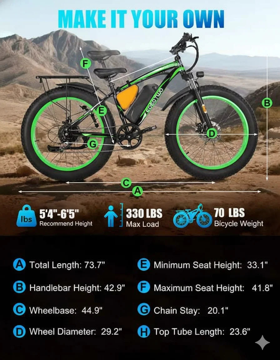EOEOTWO Fat Tire Electric Bike All Terrain 1000W Peak Power