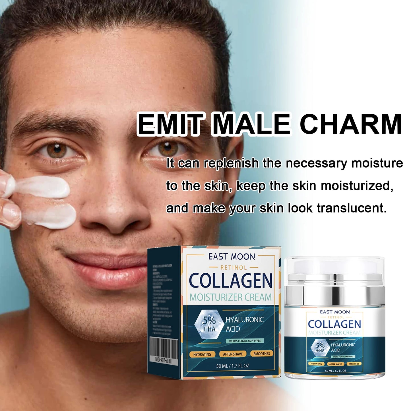 50ML East Moon Men Collagen Face Cream Moisturizing Brighening Anti-aging Non-greasy Smoothing Daily Care for All Skin Types