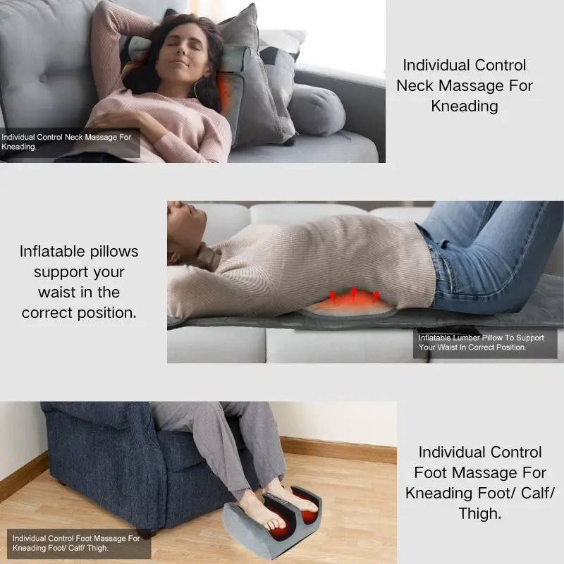 Full Body Massage Mat Set With Heating Kneading Neck Massager