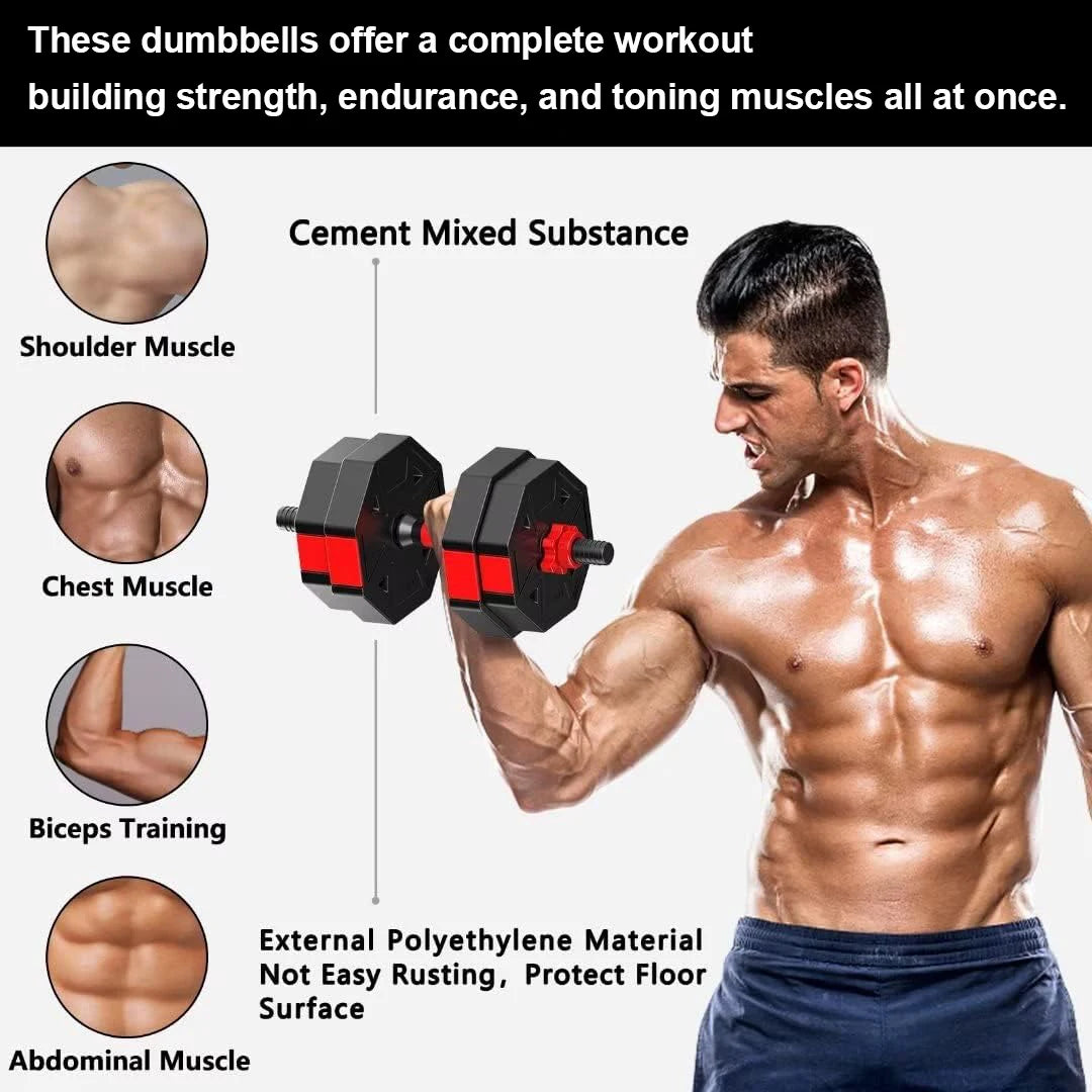 Adjustable Dumbbell to Barbell Fitness Set 44lbs Anti-Slip Grip 3-In-1