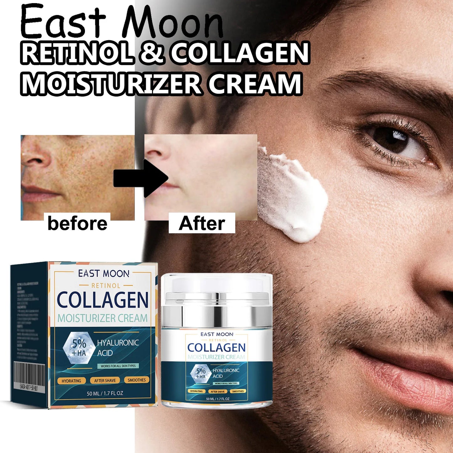 50ML East Moon Men Collagen Face Cream Moisturizing Brighening Anti-aging Non-greasy Smoothing Daily Care for All Skin Types