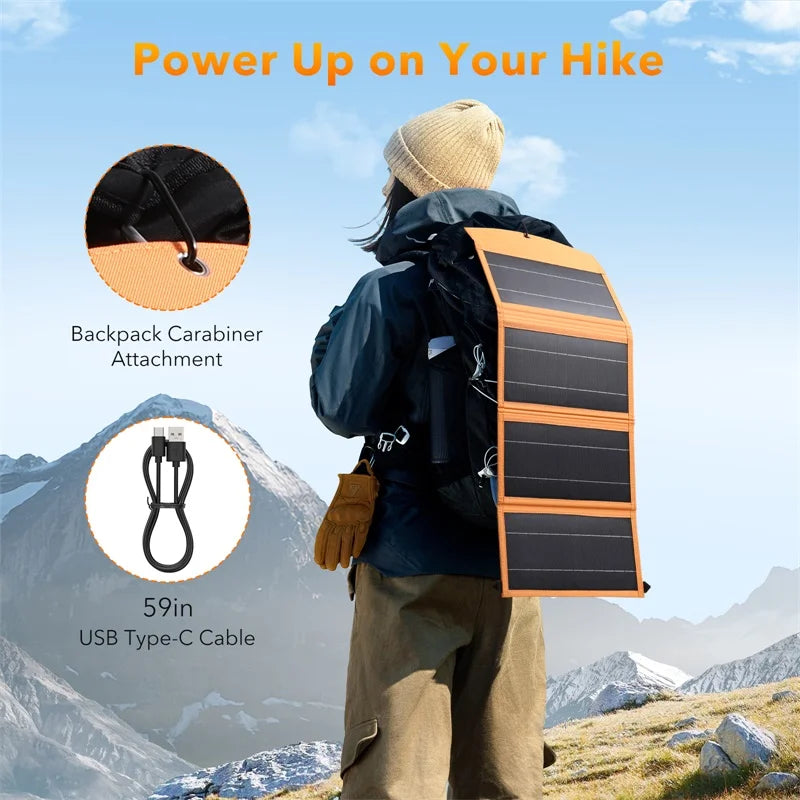 1*30W Foldable Solar Panel with 1*10000mAh Solar Power Bank,15W Dual Output Port,Suitable for outdoor travel camping/hiking