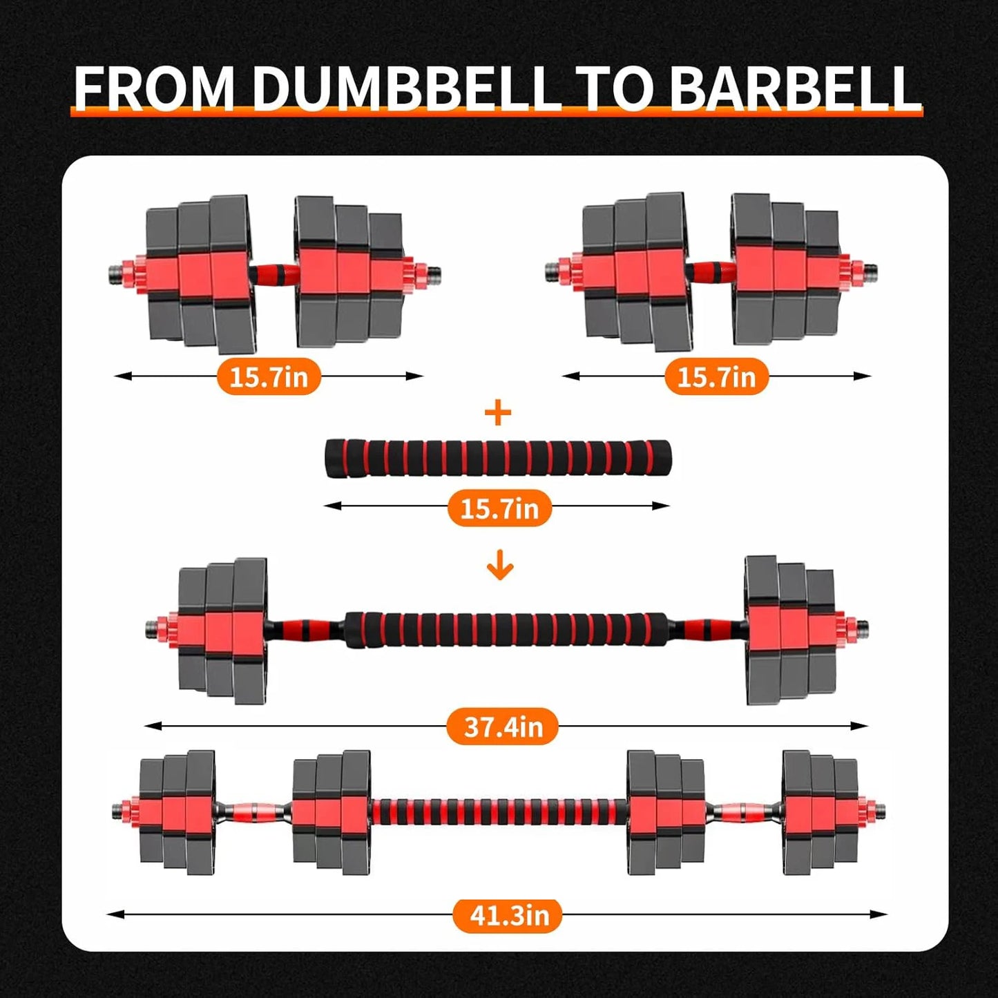 Adjustable Dumbbell to Barbell Fitness Set 44lbs Anti-Slip Grip 3-In-1