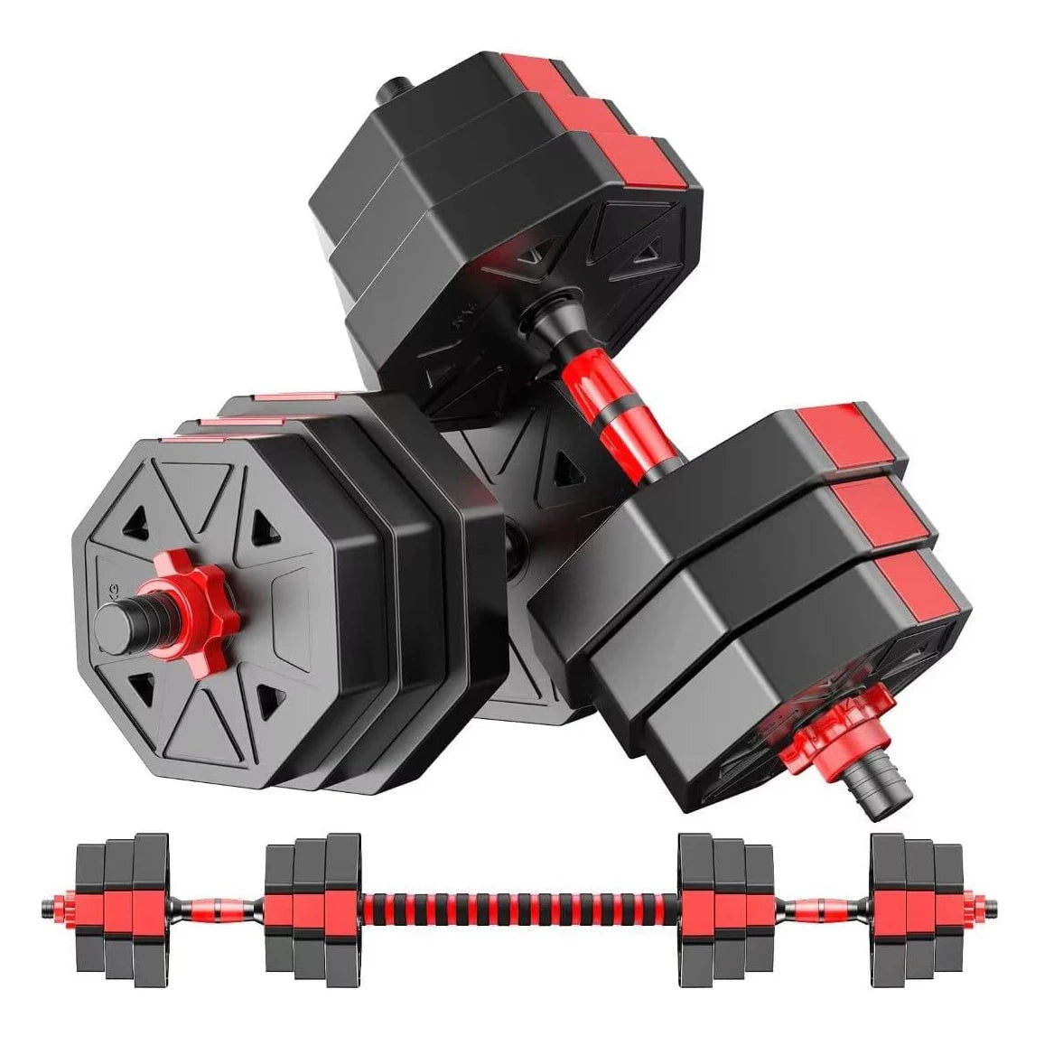 Adjustable Dumbbell to Barbell Fitness Set 44lbs Anti-Slip Grip 3-In-1