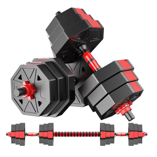 Adjustable Dumbbell to Barbell Fitness Set 44lbs Anti-Slip Grip 3-In-1