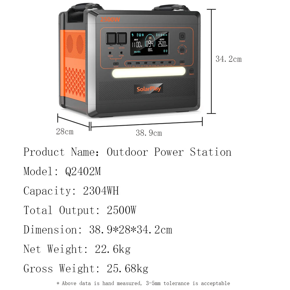 SOLARPLA Camping Portable Power Station 2400W /2500W Lifepo4 Battery 220V110V AC Outlets Power Emergency Backup For Home Outdoor