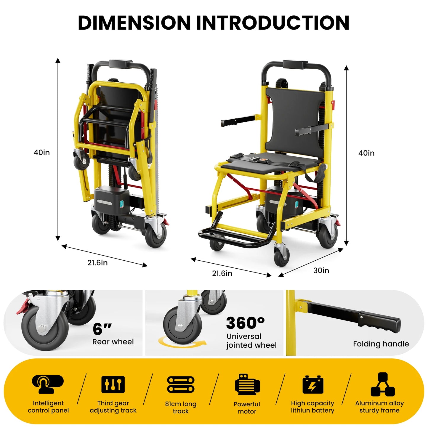 Electric Stair Climbing Chair Foldable Emergency Stair Lift 440 Lbs