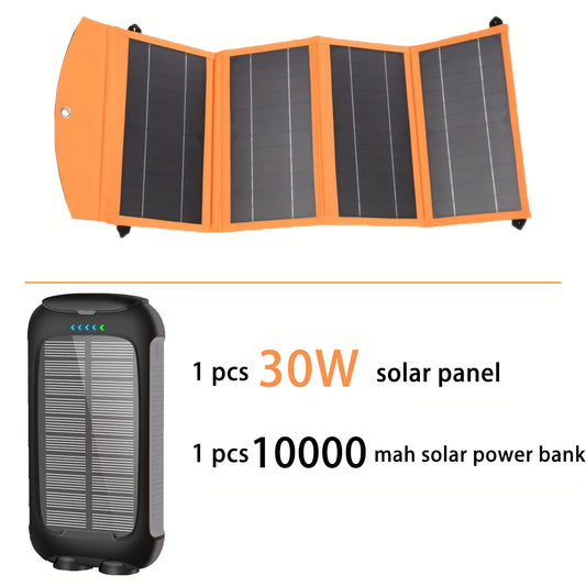 1*30W Foldable Solar Panel with 1*10000mAh Solar Power Bank,15W Dual Output Port,Suitable for outdoor travel camping/hiking