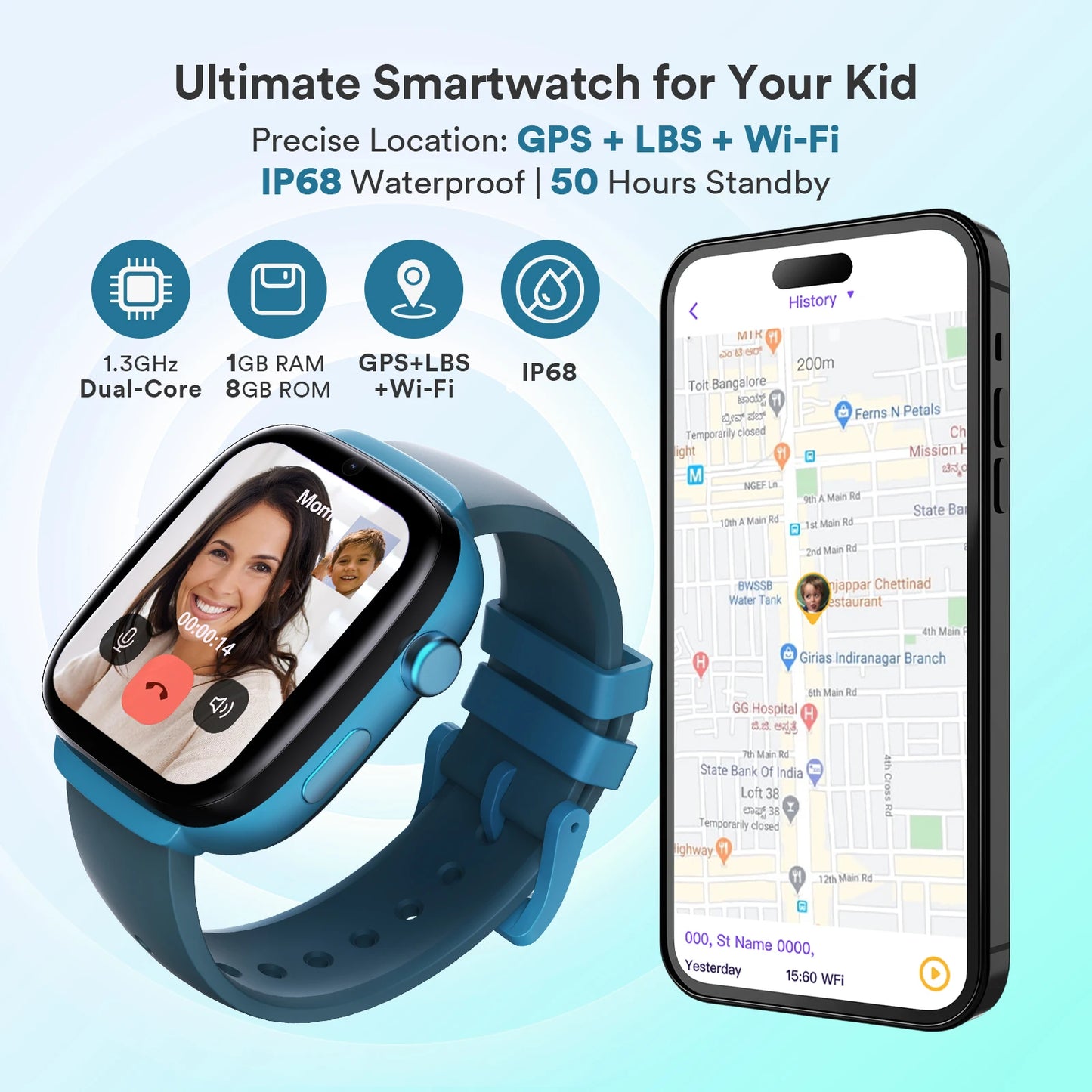 EIOTMART 4G Kids Smart Watch GPS Two-Way Call SOS Waterproof