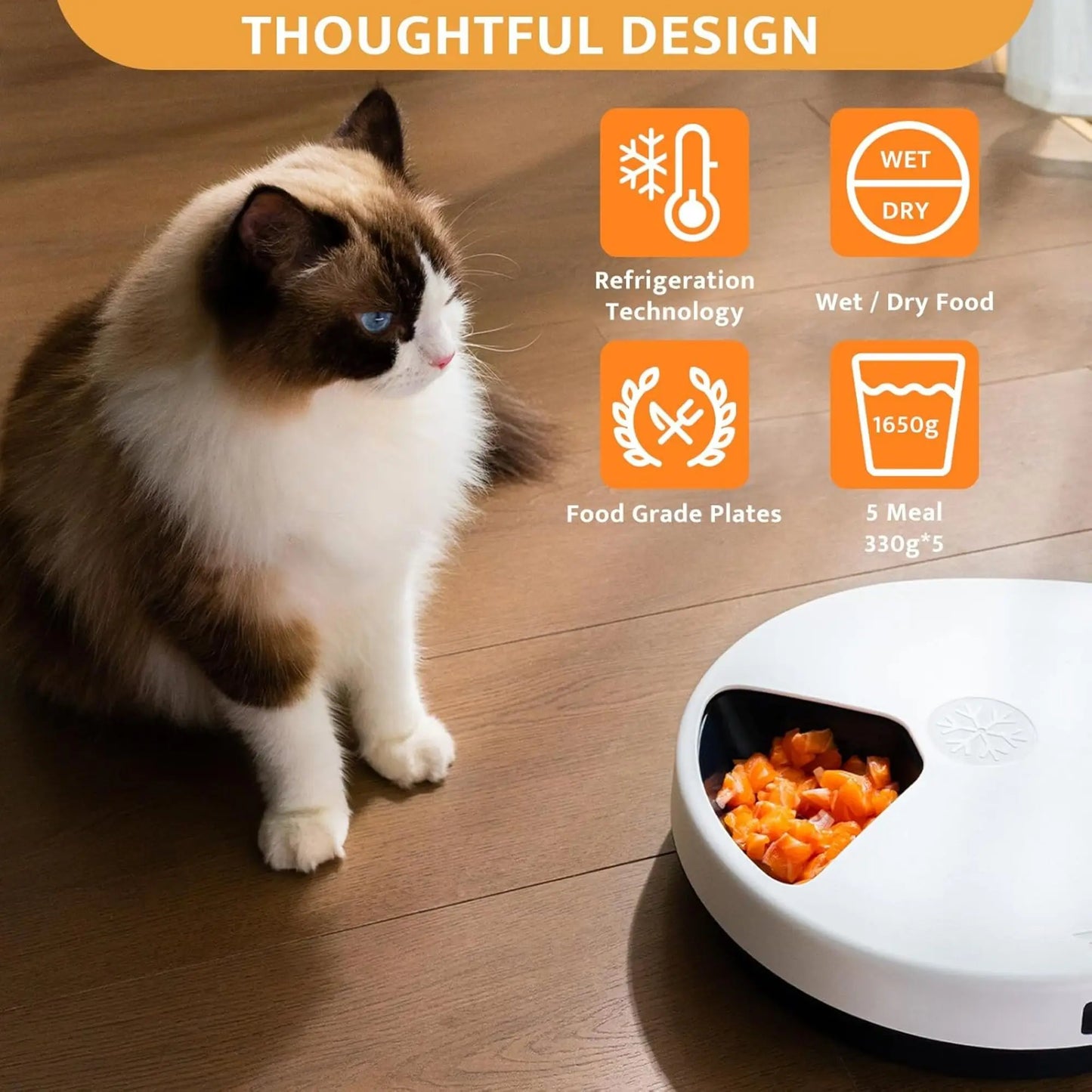 Automatic Cat Feeder With Cooling System And Timer Five Compartments