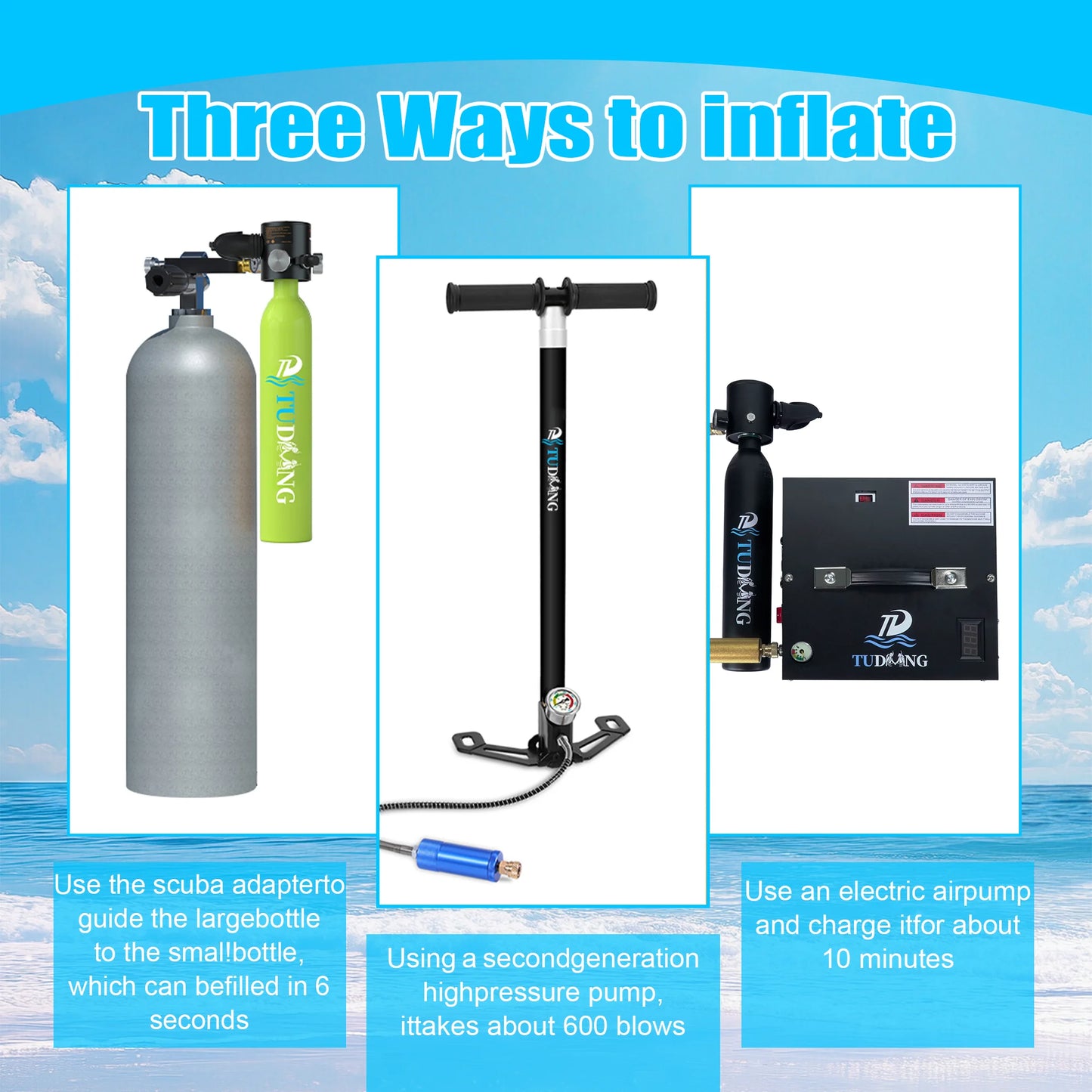 TUDIVING Portable Scuba Tank With Pump For Underwater Training