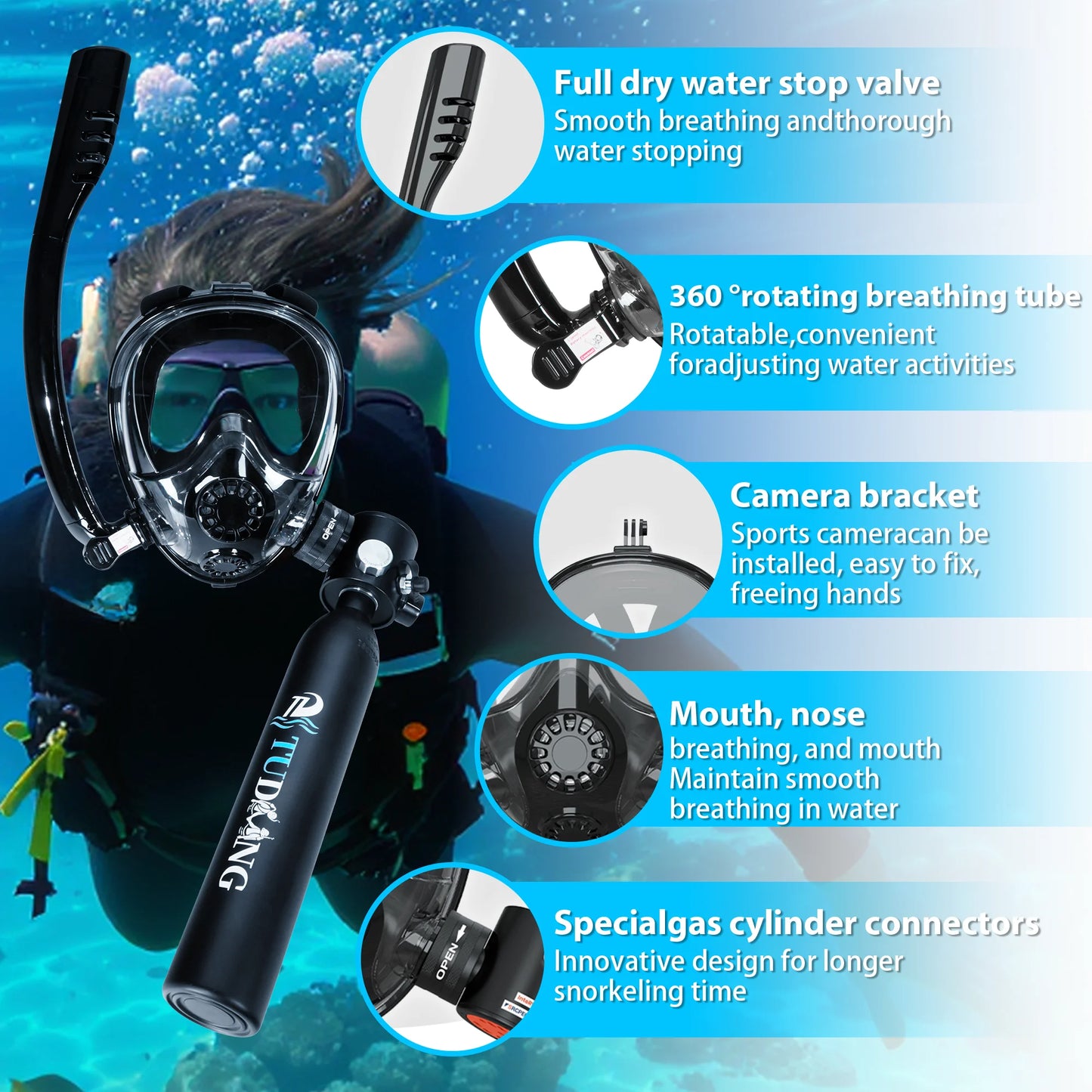 TUDIVING Portable Scuba Tank With Pump For Underwater Training