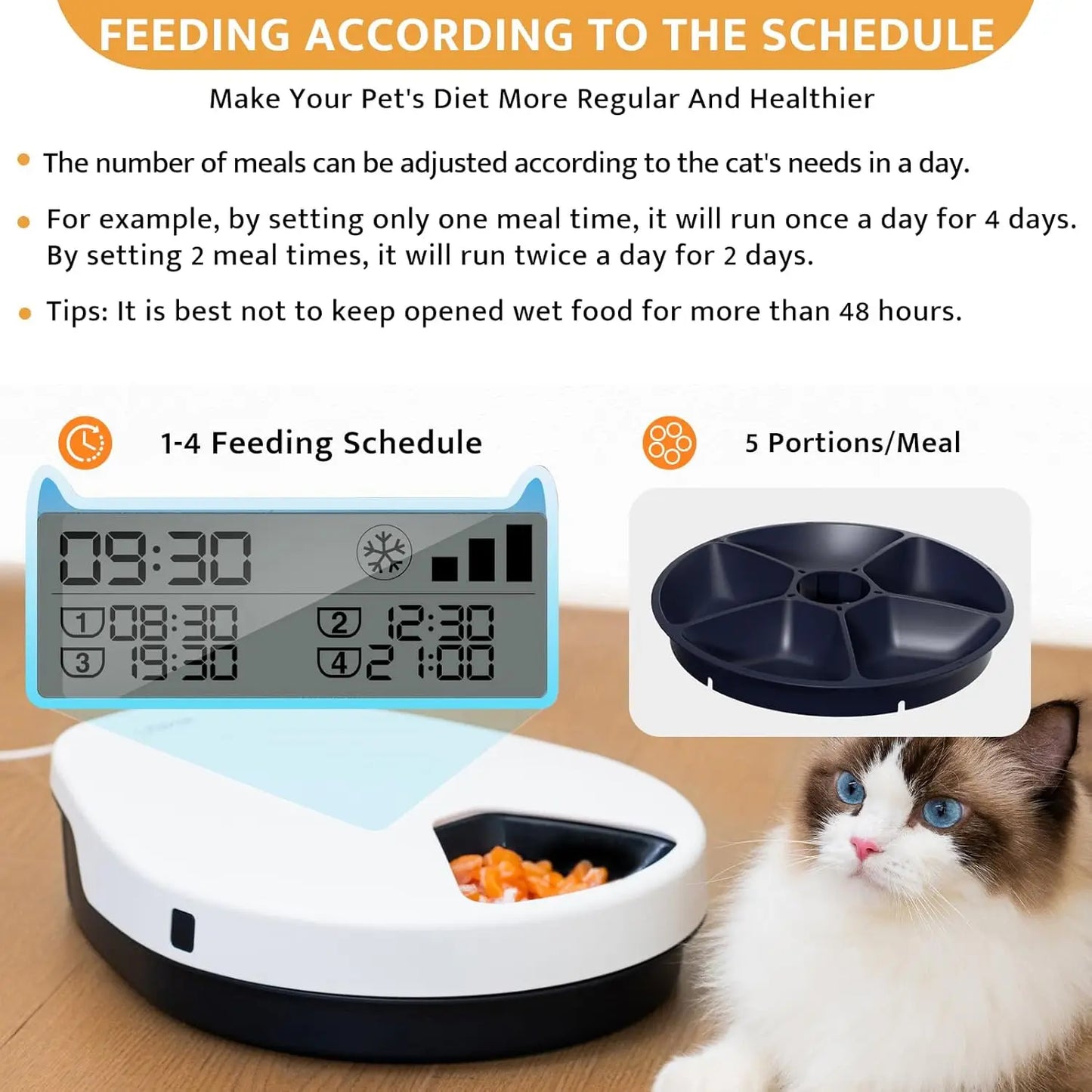 Automatic Cat Feeder With Cooling System And Timer Five Compartments