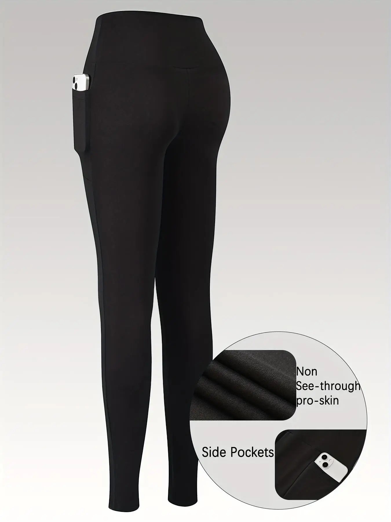 High-Waist Fleece-Lined Yoga Pants With Pockets