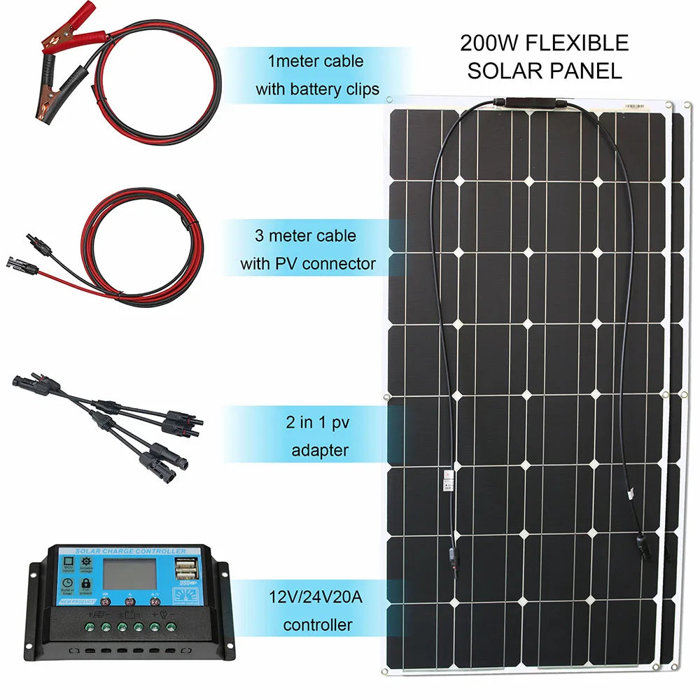 1000w flexible solar panel 12v 24v panel solar 100w monocrystalline  battery charger for rv electric car camping yacht