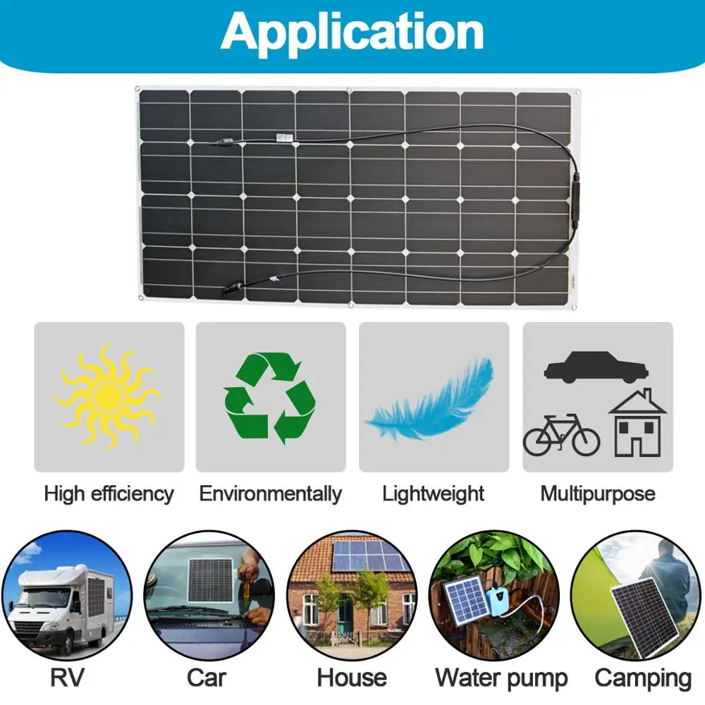 1000w flexible solar panel 12v 24v panel solar 100w monocrystalline  battery charger for rv electric car camping yacht