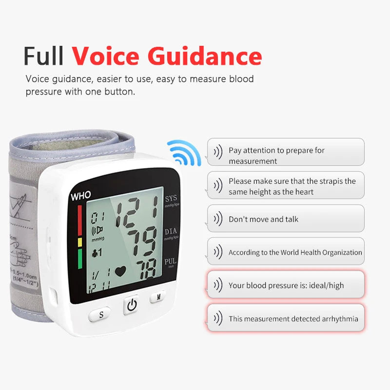 TAKRO Rechargeable Wrist Blood Pressure Monitor With LCD Display