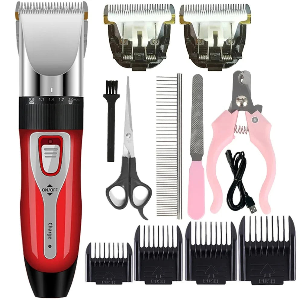 Dog Hair Clipper Cordless Rechargeable Pet Grooming Trimmer Shaver Set