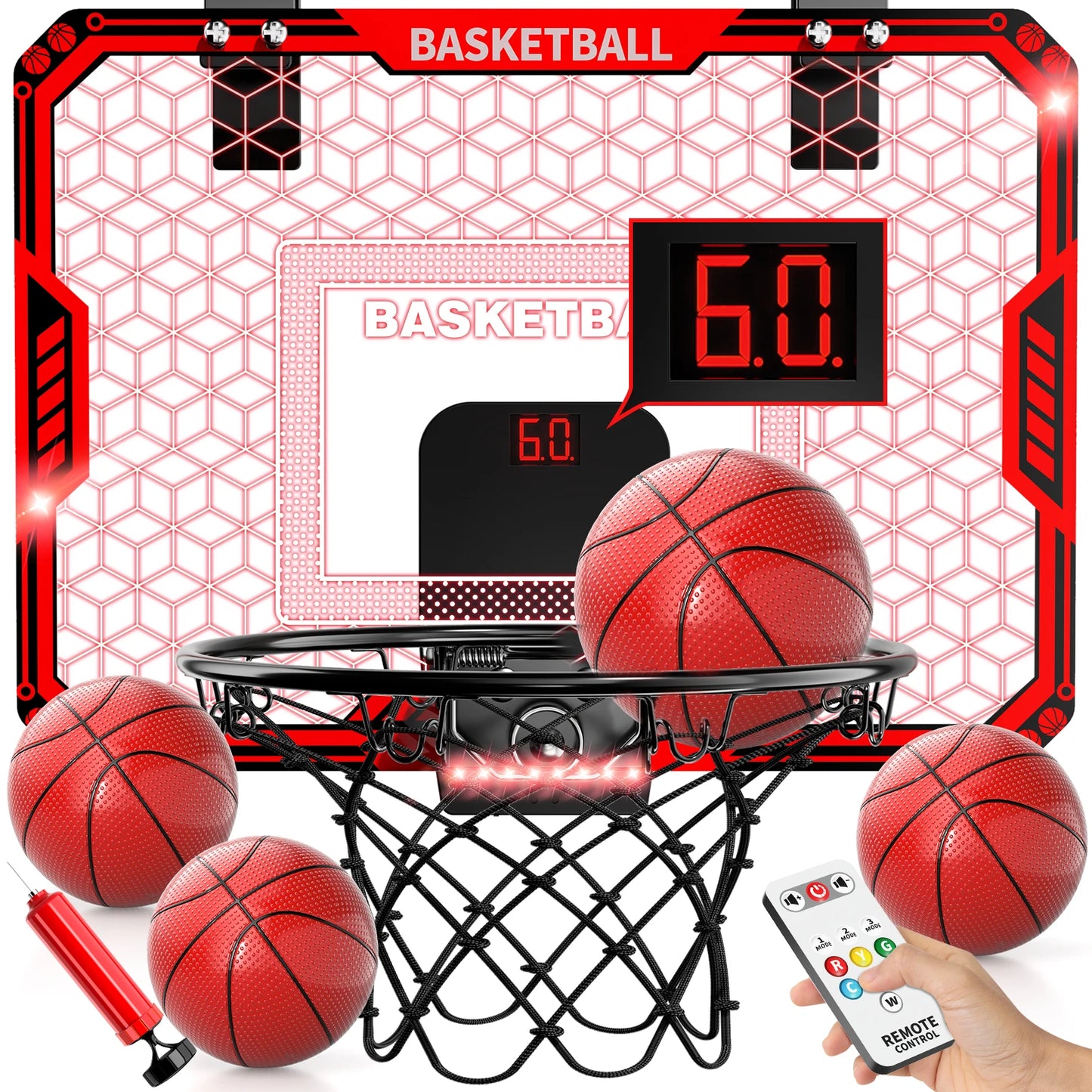 NONECE Indoor Outdoor Basketball Hoop Over Door Led Lights Scoreboard