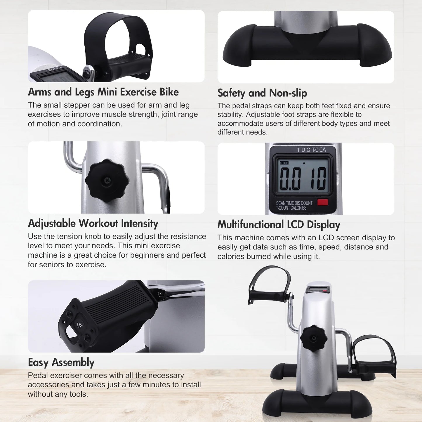 Fol Mini Pedal Exercise Bike Under Desk Portable Fitness