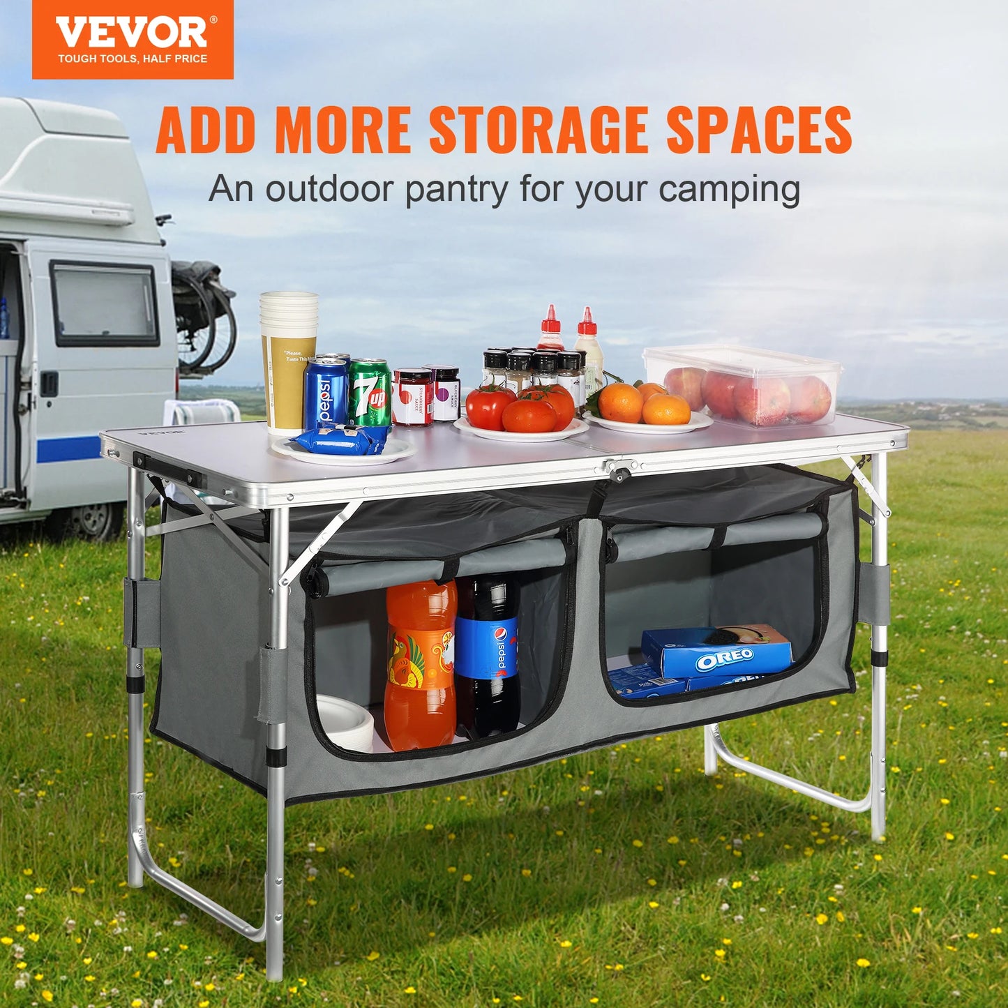 VEVOR Camping Kitchen Table Quick Set-Up Folding Table