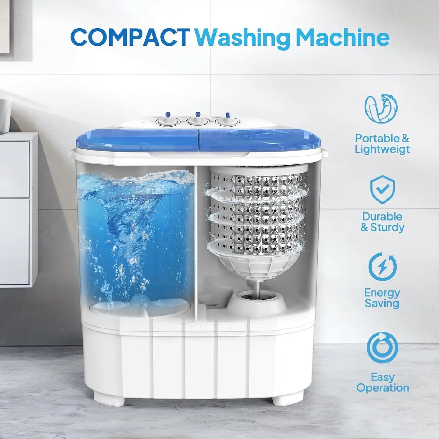 XMSJ Portable Electric Washing Machine Combo For Dorms And Travel