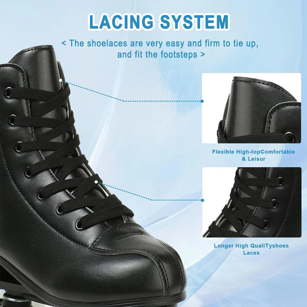 YYW PU Leather Roller Skates For Women With Flash Wheels