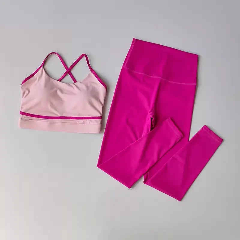 Two Piece Women Yoga Set High Waist Shorts Sports Bra