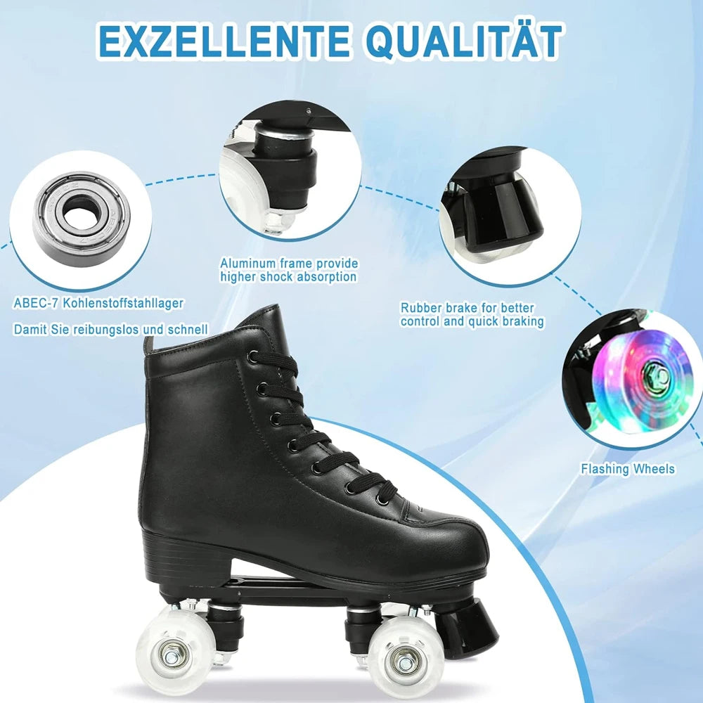 YYW PU Leather Roller Skates For Women With Flash Wheels