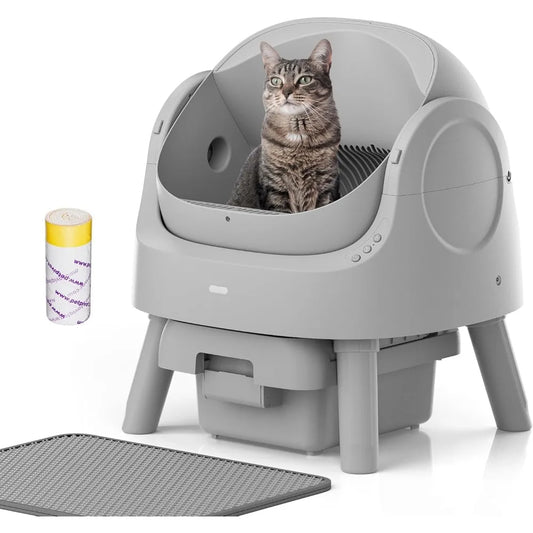 Automatic Self-Cleaning Cat Litter Box for Multiple Cats with Safety Sensors