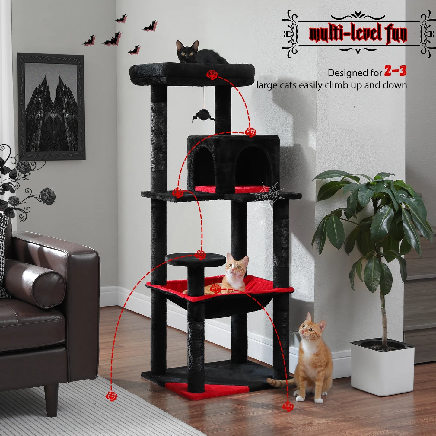 PAWZ Road 5 Level Indoor Cat Tree With Large Hammock And Scratching Posts