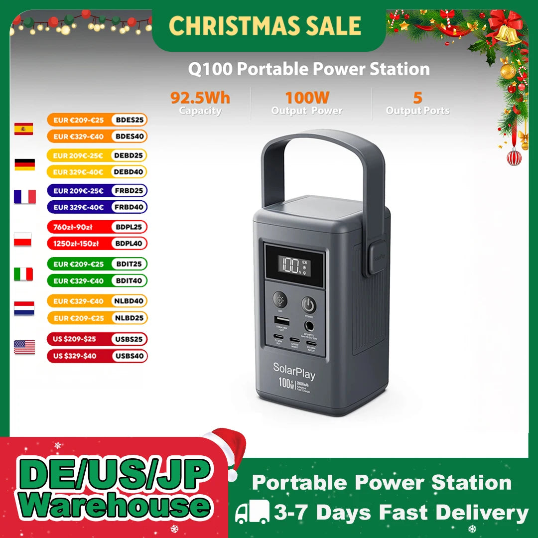 SOLARPLAY Q100 Portable Power Station 25000mAh Outdoor Solar Generator 100W USB-C Output for Outdoor Camping Power Blackout