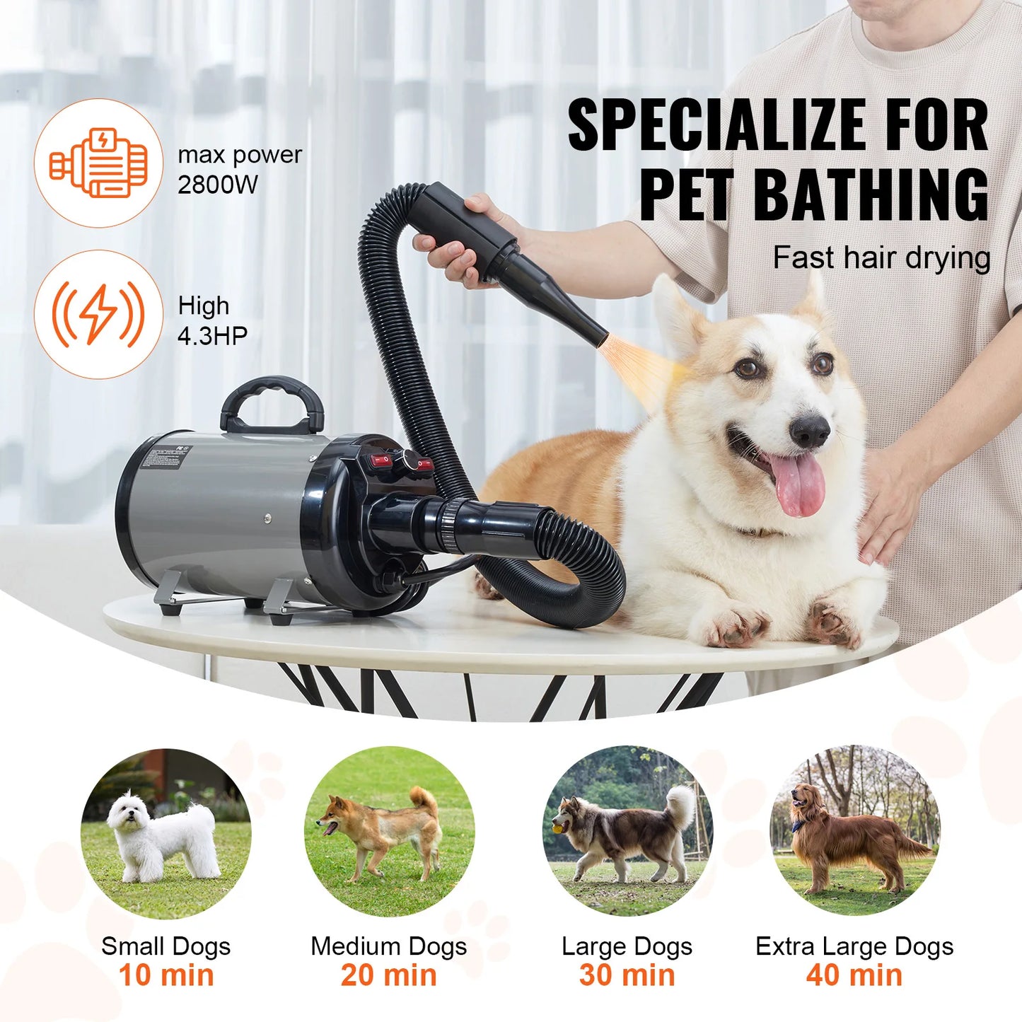 Dog Blow Dryer 2000W With Adjustable Speed And Nozzles