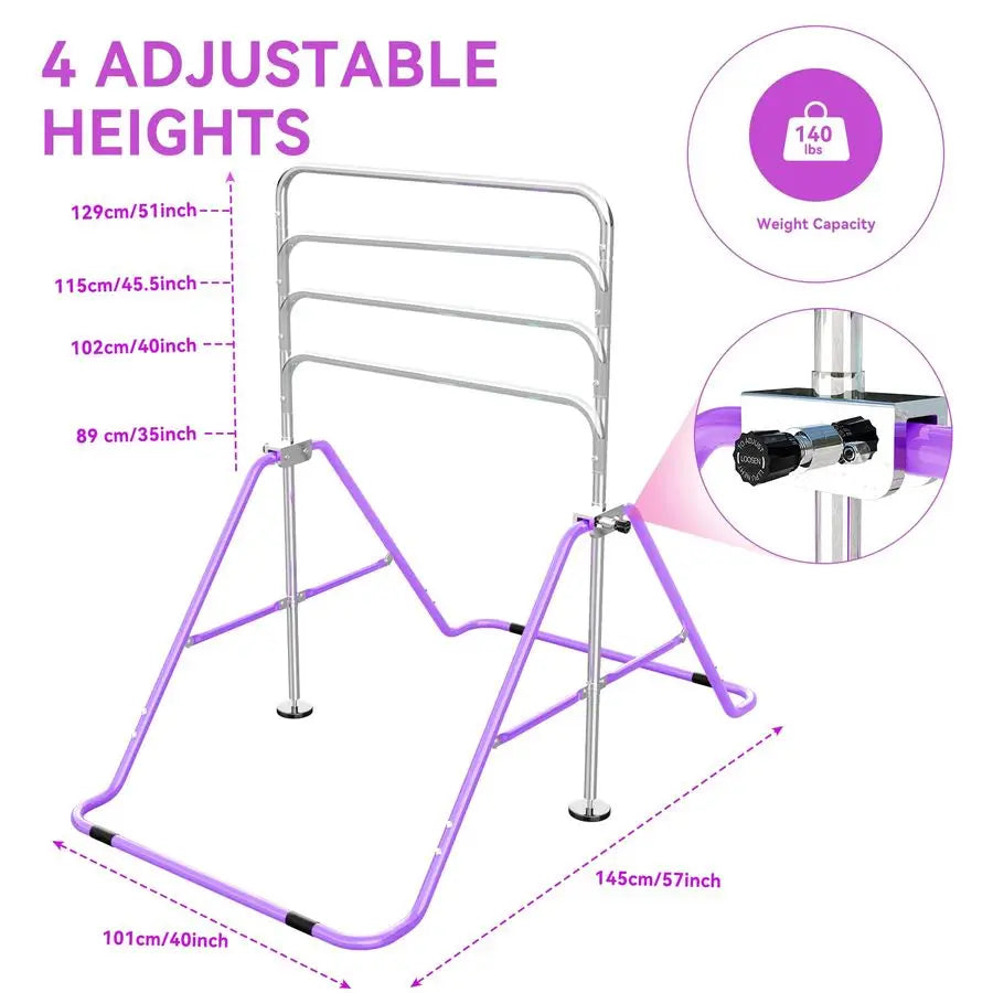 XMSJ Kids Gymnastics Bar Rings Height Adjustable Foldable Home Gym